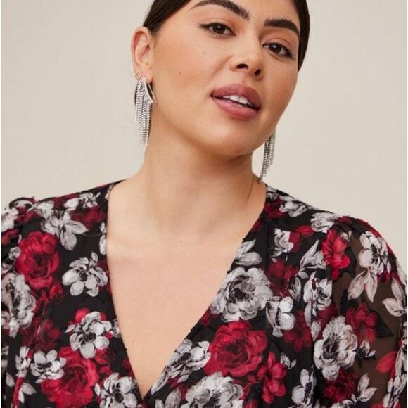 TORRID PeplumβChiffon Blouson Sleeve Floral V- Neck Top Plus Size 2X - Picture 5 of 16